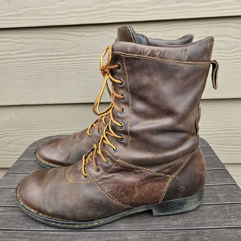 Born Brown Leather Equestrian Riding Boots Shoes Lace Up Heel Saver Women Size 8 - Picture 8 of 16